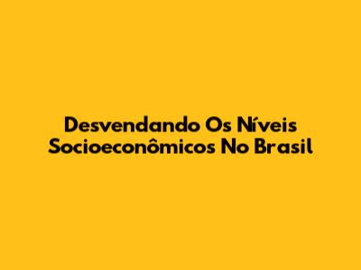 Desvendando Os Níveis Socioeconômicos No Brasil