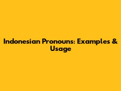 Indonesian Pronouns: Examples & Usage